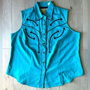 Roper Denver, Colorado blue embroidered western button down size 2x.